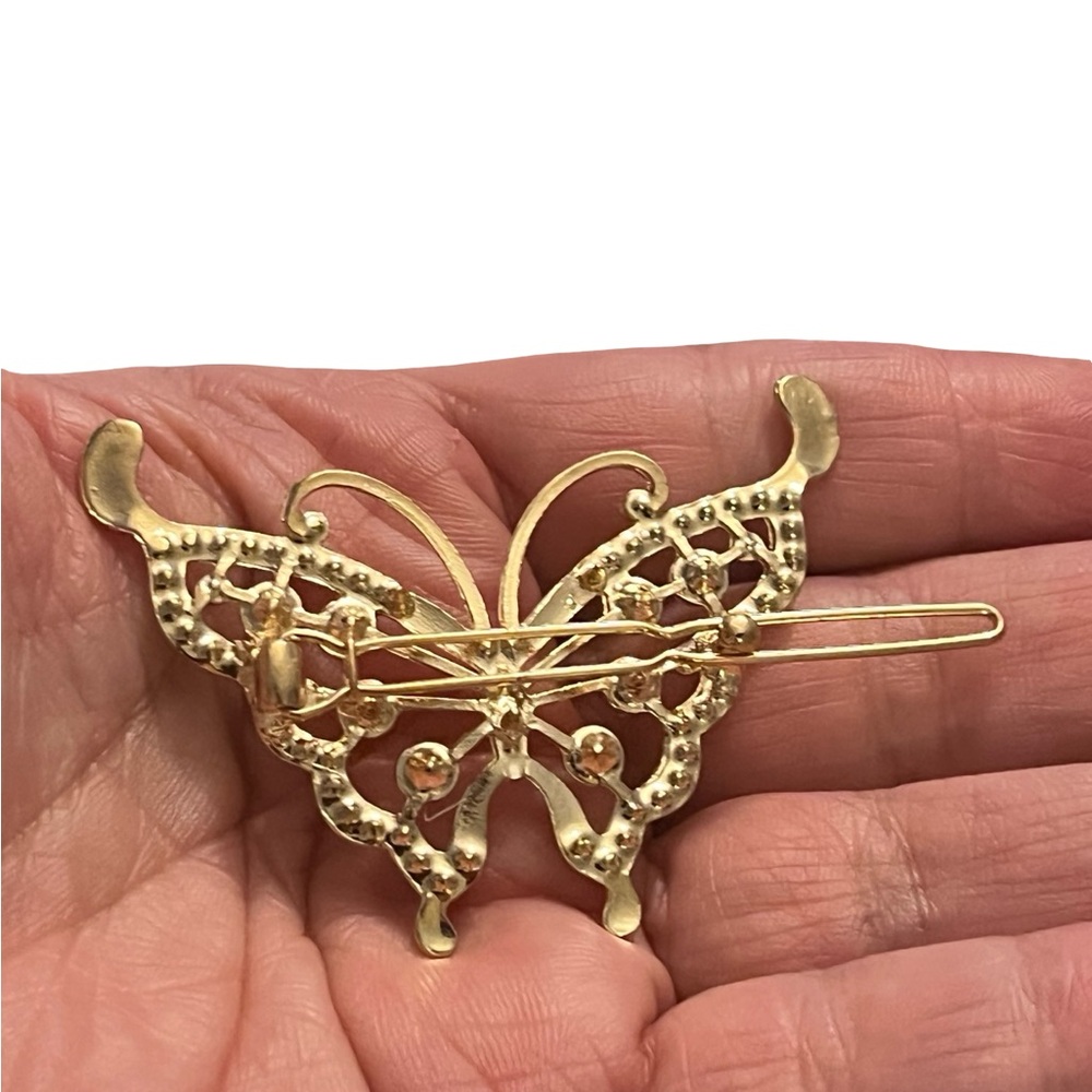 Elegant Gold and Blue Crystal Rhinestone Butterfly Hair Clip 3.0” - Picture 2 of 3